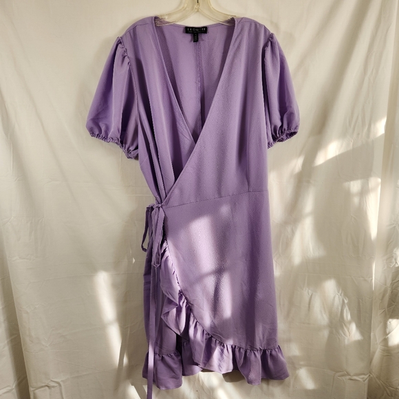 eloquii wrap dress sz 24 3x plus puff slvs ruffle hem midi unlined lavender nwt - Picture 5 of 8
